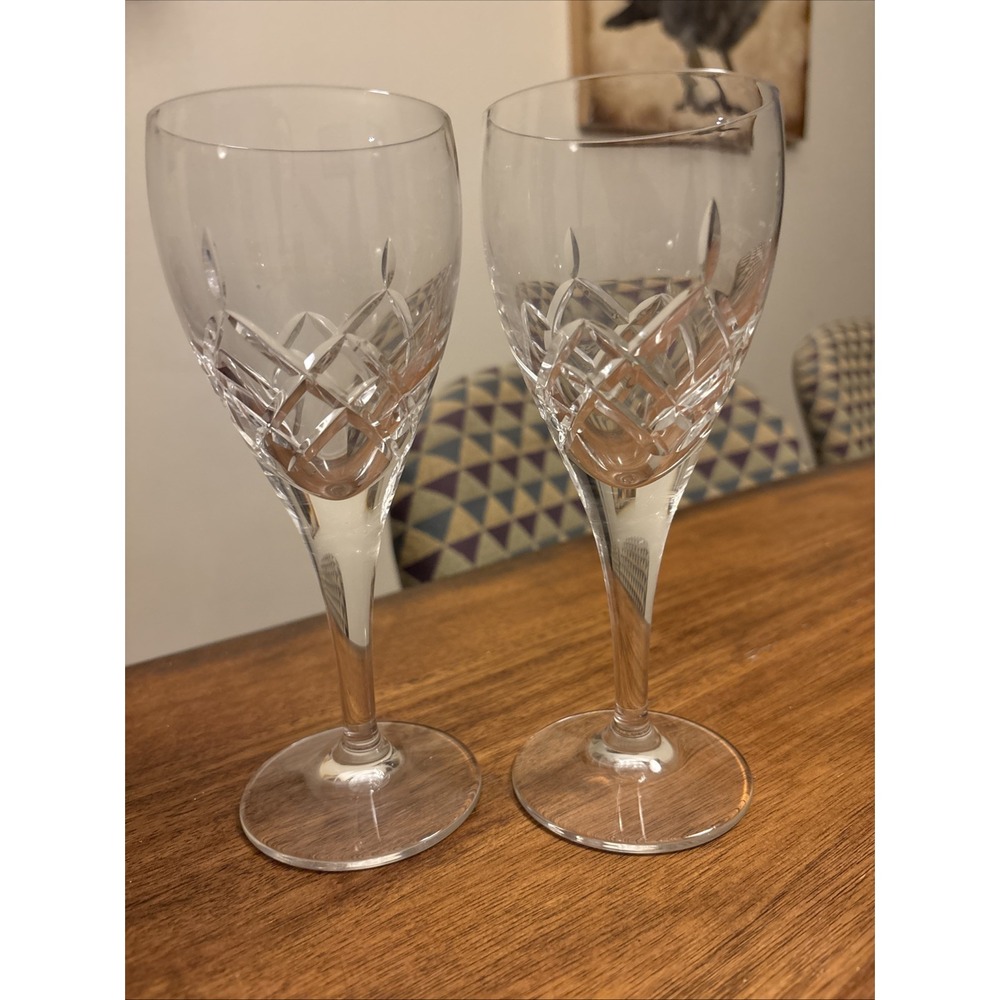 Set Of 2 - VTG- Edinburgh Cut Crystal Wine Glasses Rannoch Pattern - Marked